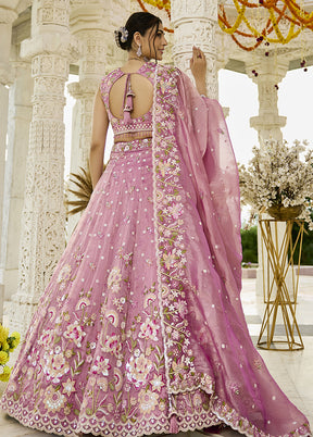 Pink Blended Silk Lehenga Set