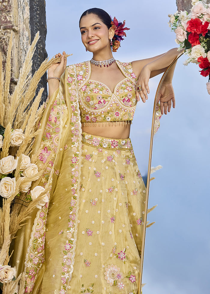 Yellow Blended Silk Lehenga Set
