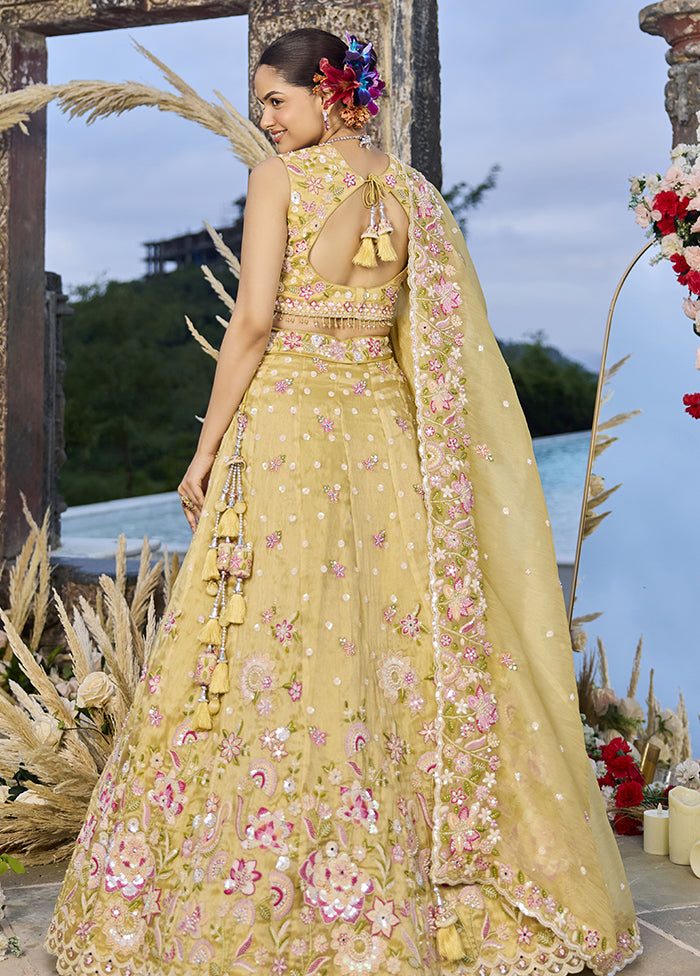 Yellow Blended Silk Lehenga Set