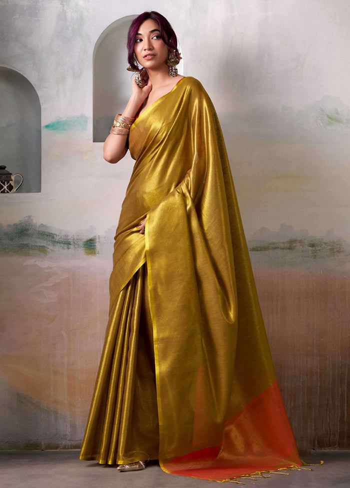Yellow Spun Silk Saree With Blouse Piece
