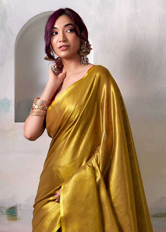 Yellow Spun Silk Saree With Blouse Piece