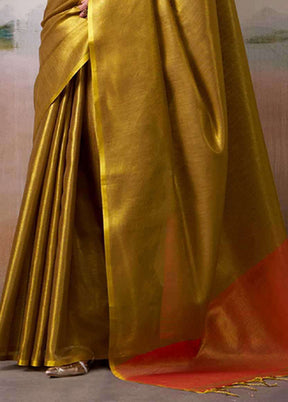 Yellow Spun Silk Saree With Blouse Piece