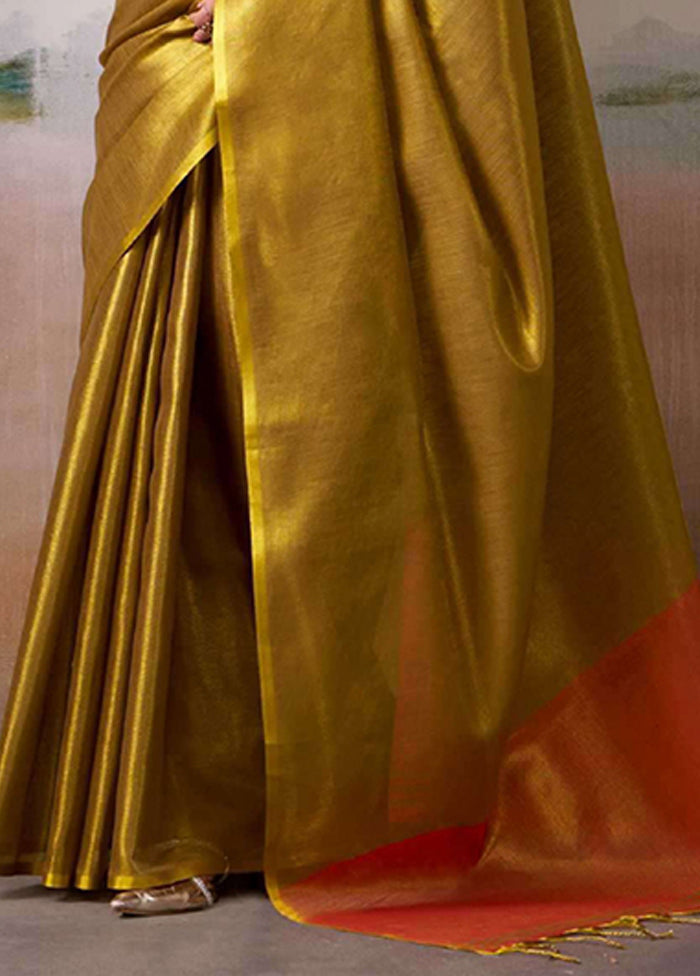 Yellow Spun Silk Saree With Blouse Piece