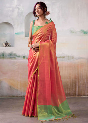 Peach Spun Silk Saree With Blouse Piece