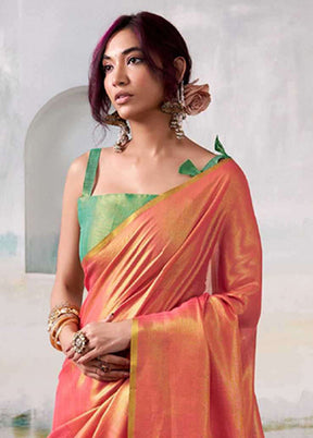 Peach Spun Silk Saree With Blouse Piece
