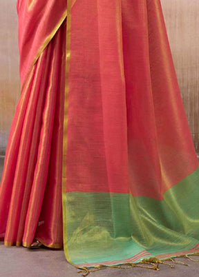 Peach Spun Silk Saree With Blouse Piece