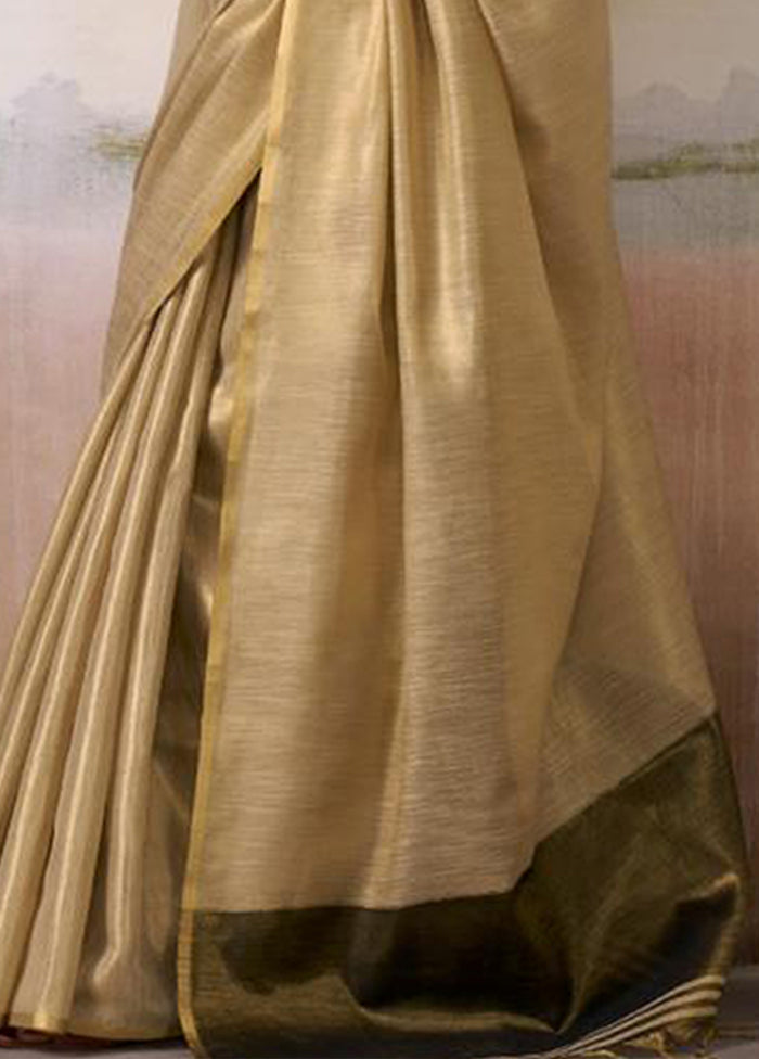 Golden Spun Silk Saree With Blouse Piece