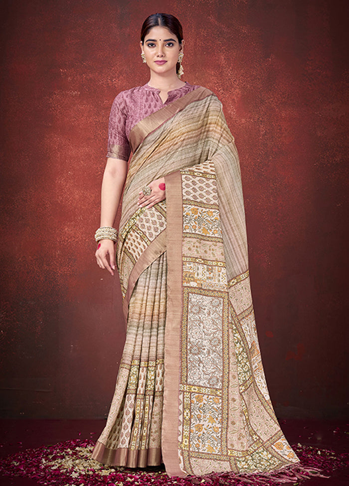 Brown Spun Silk Saree With Blouse Piece