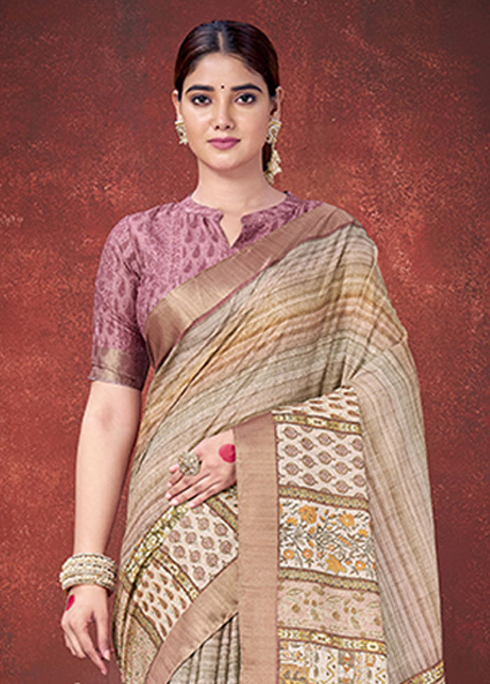 Brown Spun Silk Saree With Blouse Piece