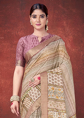 Brown Spun Silk Saree With Blouse Piece