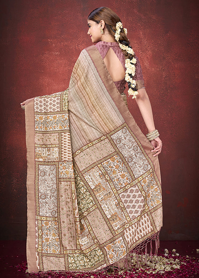 Brown Spun Silk Saree With Blouse Piece