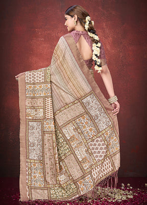 Brown Spun Silk Saree With Blouse Piece