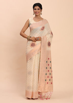 Cream Cotton Saree With Blouse Piece