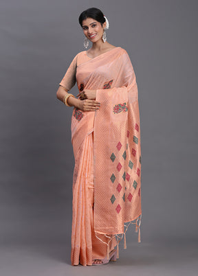 Peach Cotton Saree With Blouse Piece