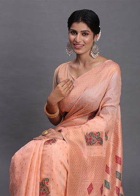 Peach Cotton Saree With Blouse Piece
