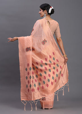 Peach Cotton Saree With Blouse Piece