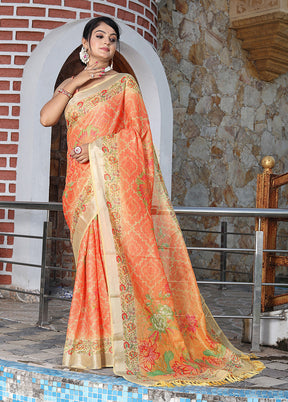 Orange Cotton Saree With Blouse Piece
