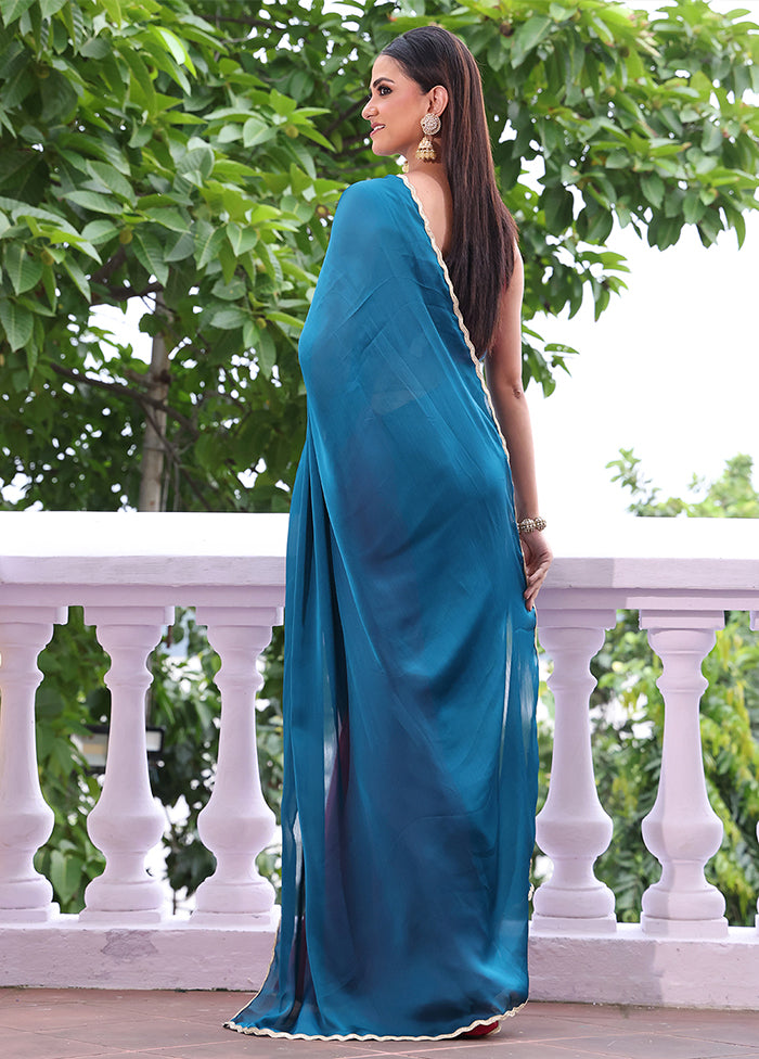 Blue Spun Silk Saree With Blouse Piece