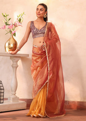 Golden Organza Saree With Blouse Piece