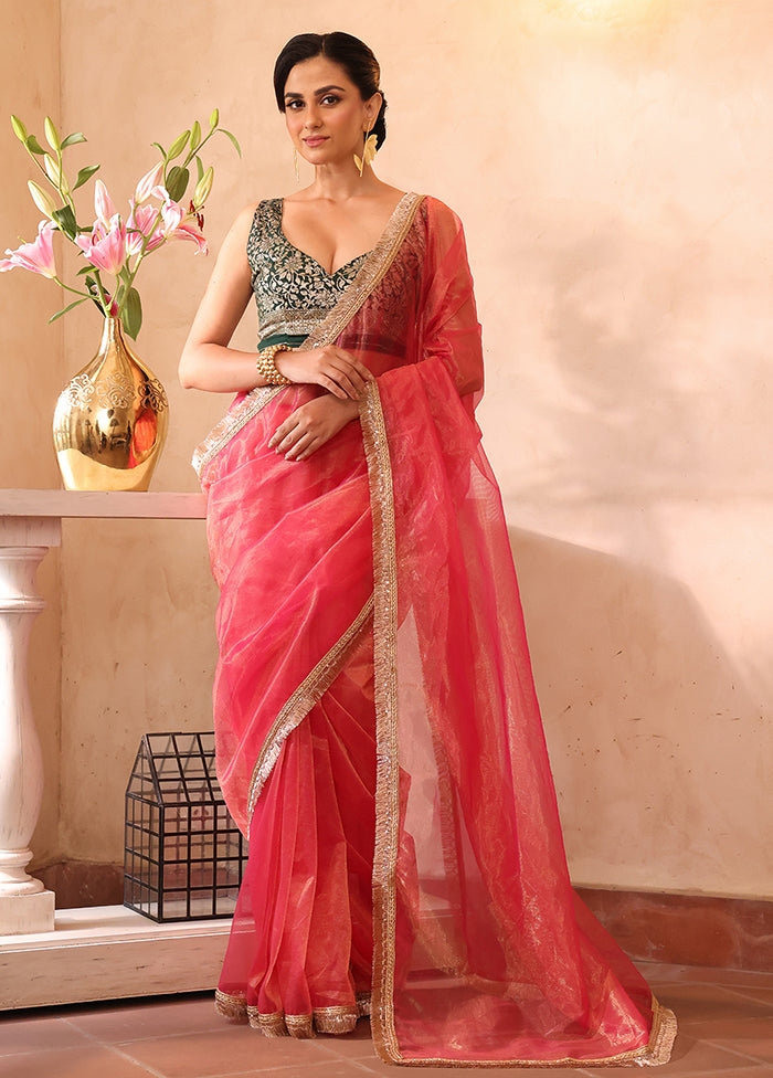 Pink Organza Saree With Blouse Piece