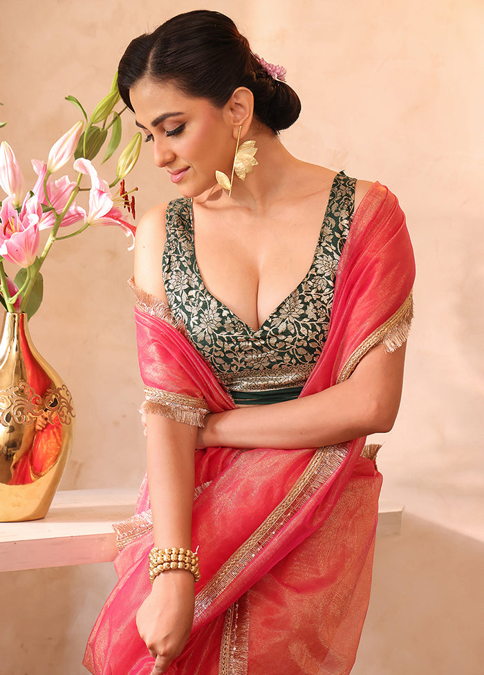 Pink Organza Saree With Blouse Piece