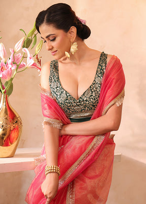 Pink Organza Saree With Blouse Piece