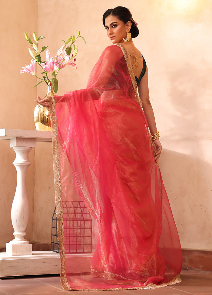 Pink Organza Saree With Blouse Piece