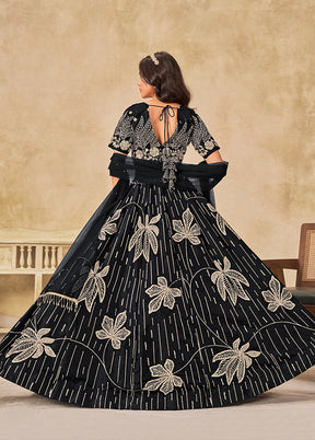 Black Blended Silk Lehenga Set