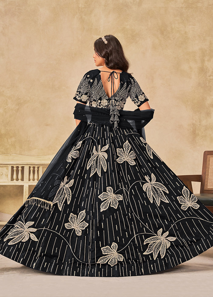 Black Blended Silk Lehenga Set