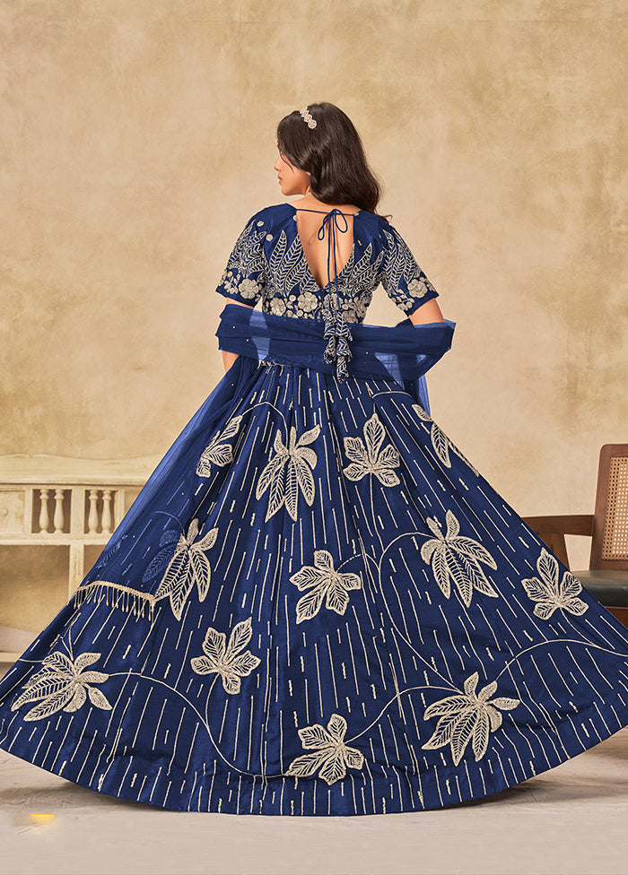 Blue Blended Silk Lehenga Set