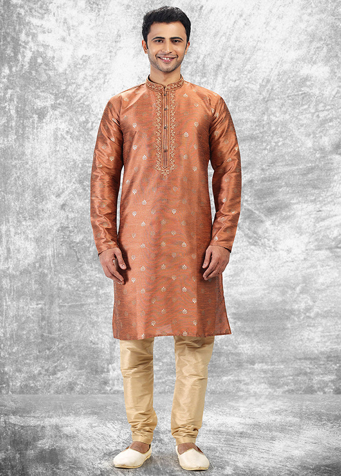 Peach Silk Kurta & Pajama Set