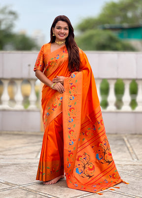 Orange Spun Silk Saree With Blouse Piece