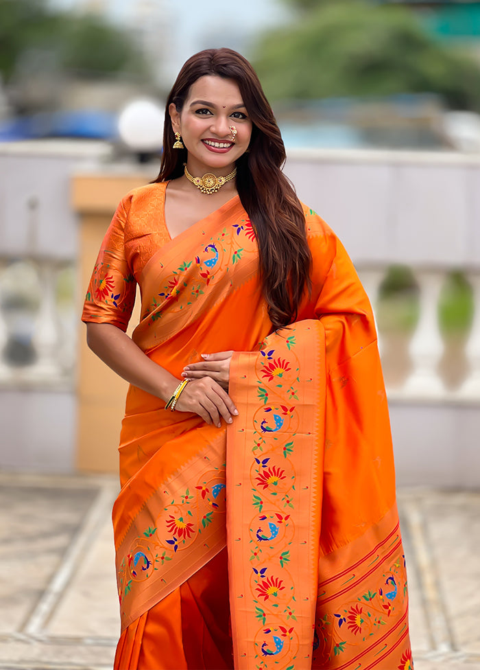 Orange Spun Silk Saree With Blouse Piece