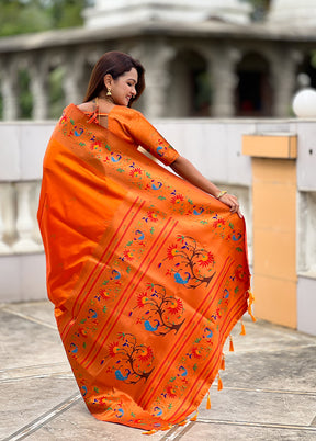 Orange Spun Silk Saree With Blouse Piece