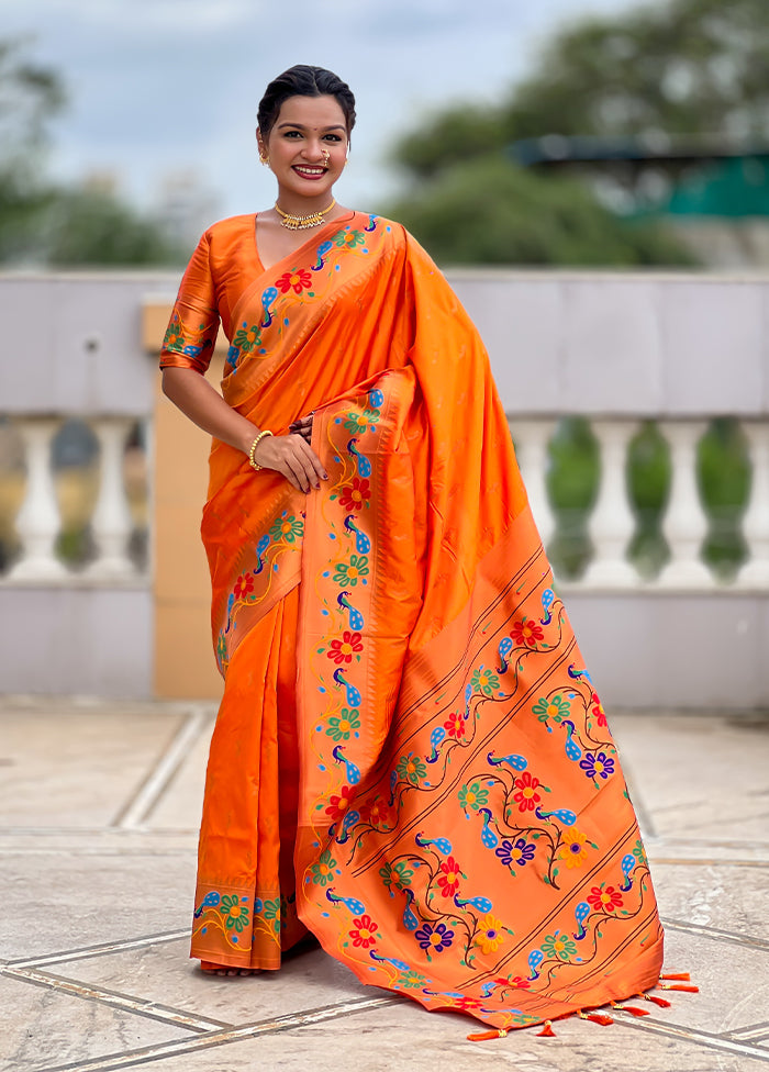 Orange Spun Silk Saree With Blouse Piece