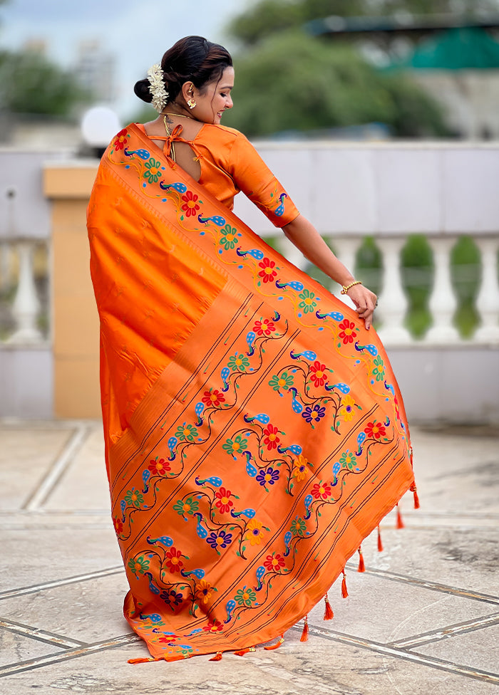 Orange Spun Silk Saree With Blouse Piece