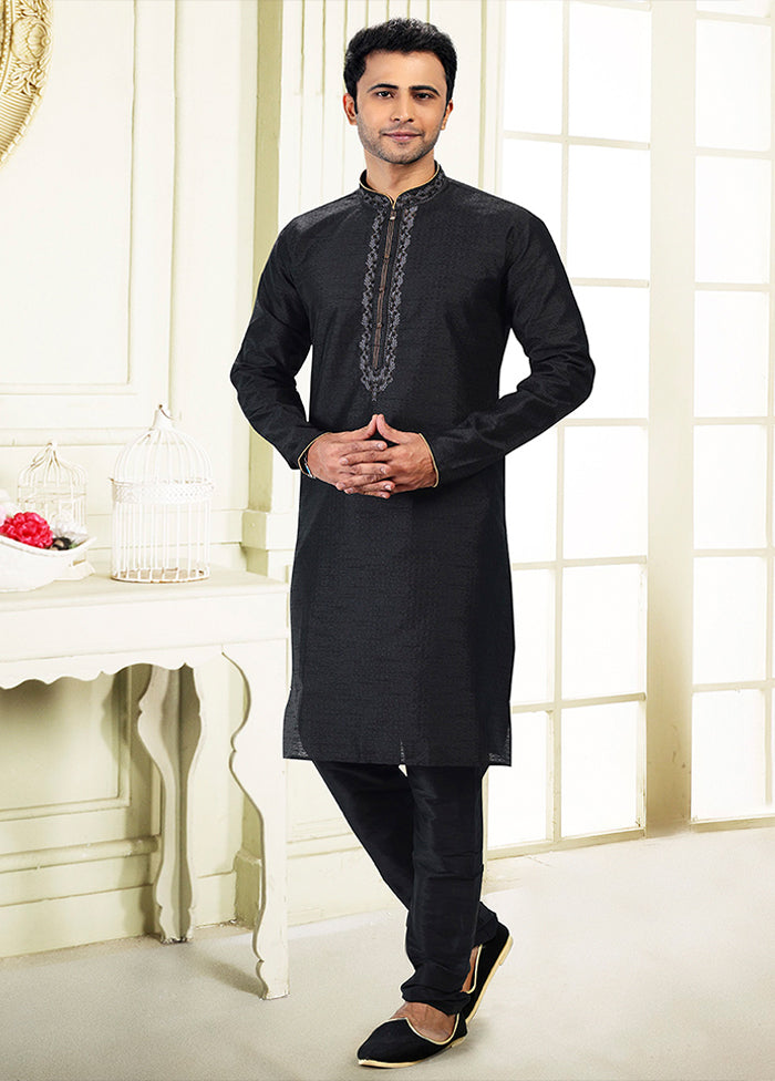 Black Silk Kurta & Pajama Set