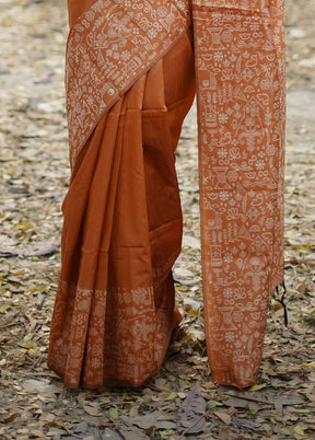Orange Spun Silk Saree With Blouse Piece