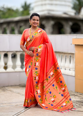 Orange Spun Silk Saree With Blouse Piece