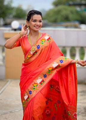 Orange Spun Silk Saree With Blouse Piece