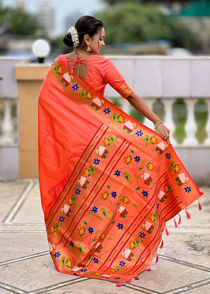 Orange Spun Silk Saree With Blouse Piece