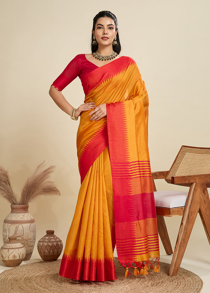 Yellow Spun Silk Saree With Blouse Piece