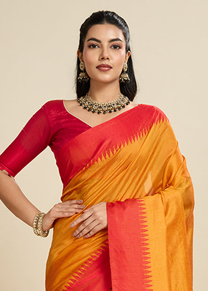 Yellow Spun Silk Saree With Blouse Piece