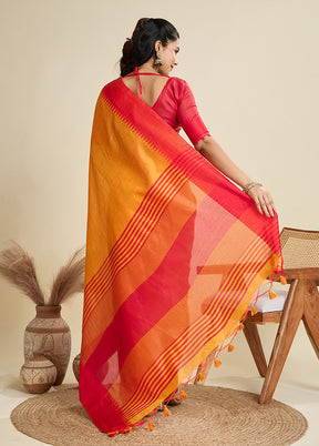 Yellow Spun Silk Saree With Blouse Piece