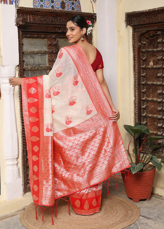 White Cotton Saree With Blouse Piece