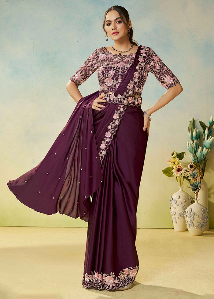 Maroon Spun Silk Saree With Blouse Piece (Ready to Wear Saree)