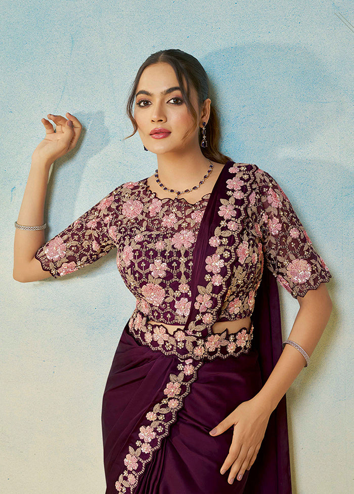 Maroon Spun Silk Saree With Blouse Piece (Ready to Wear Saree)