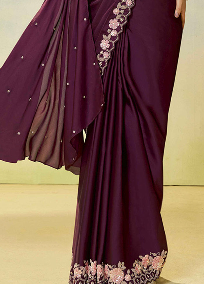 Maroon Spun Silk Saree With Blouse Piece (Ready to Wear Saree)