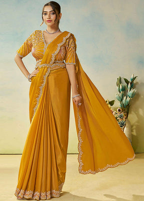 Yellow Spun Silk Saree With Blouse Piece (Ready to Wear Saree)