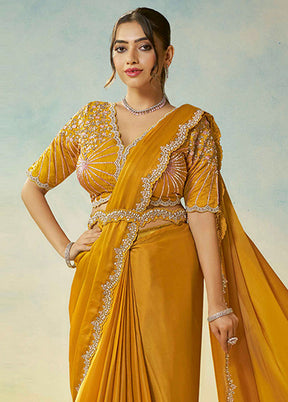 Yellow Spun Silk Saree With Blouse Piece (Ready to Wear Saree)